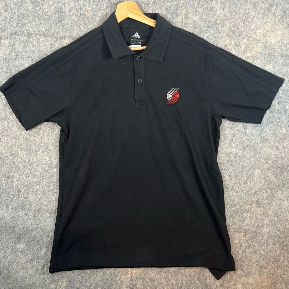 Portland Blazers basketball Adidas Black Polo Shirt with Red Logo men’s Large